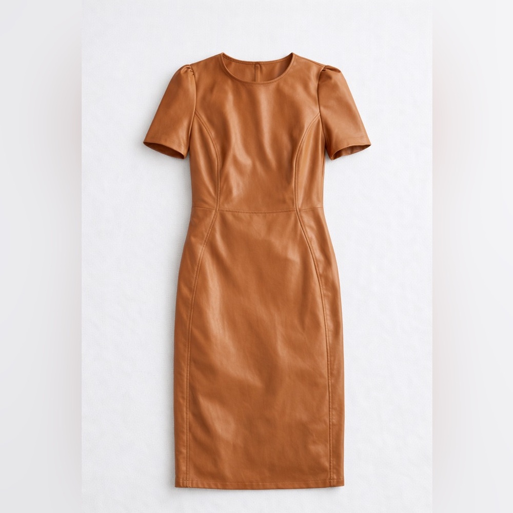 Calvin Klein Faux Leather Short Sleeve Sheath Dress